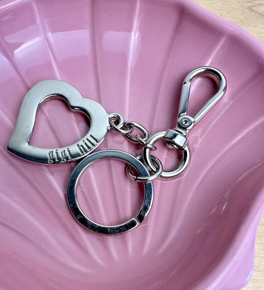 Gigi Hill Silver Tone Metal Heart Keychain Purse Bag Charm 4.25"